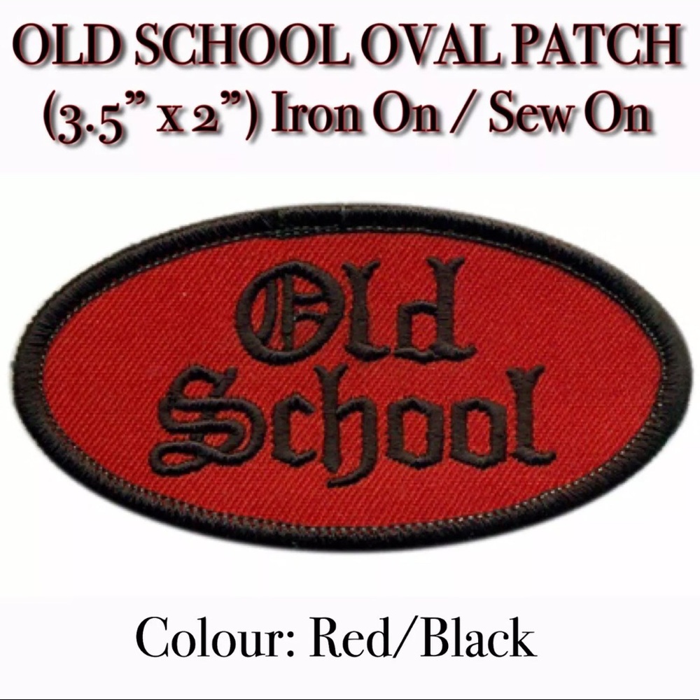 Old School Oval Patch IRON ON - SEW ON RED/Black
